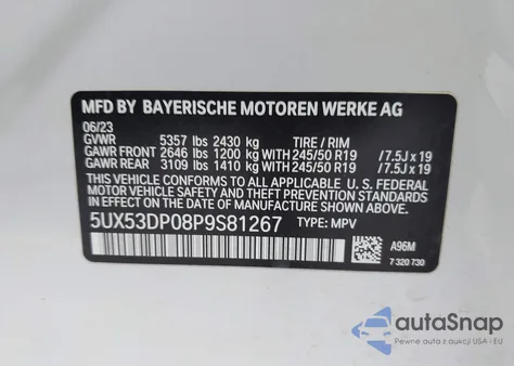 2023 BMW X3 xDrive30I from USA, damaged, VIN 5UX53DP08P9S81267
